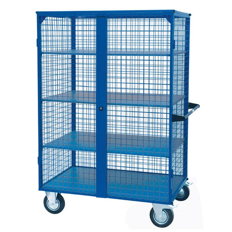 Troden Workshop Equipment Durolla Heavy-Duty Mesh Cage Trolley With Sheet Metal Shelves