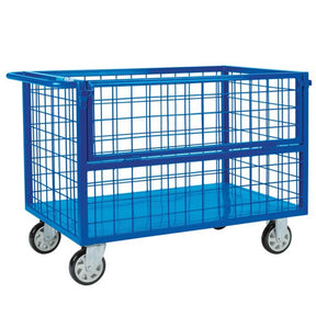 Troden Workshop Equipment Mesh - Open Top Durolla Steel Cage Trolleys w/ Fold-Down Sides, 500kg Capacity