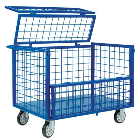 Troden Workshop Equipment Mesh - Folding Roof Durolla Steel Cage Trolleys w/ Fold-Down Sides, 500kg Capacity