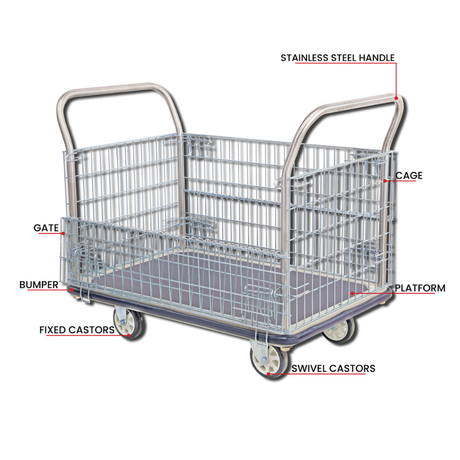 Troden Workshop Equipment Troden Extra Large Prestige Platform Trolley with Cage, 500kg Capacity